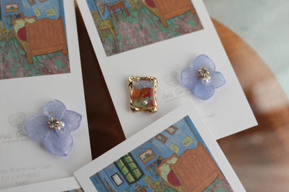 Gogh Inspired Flower and Medallion Earring No.2 ピアスTitanium Pierce ゴッホの寝室