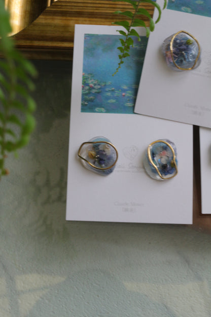 Monet Inspired Flower Medallion Earrings No.5 ピアスTitanium Pierce 睡蓮