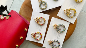 Colorful Christmas Wreath Earring