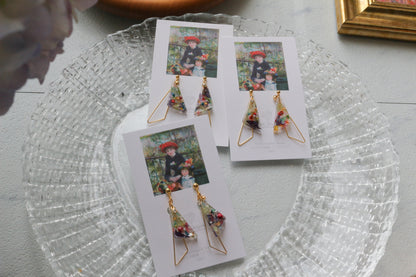 Renoir Inspired Triangular Floral Earrings-ふたりの姉妹