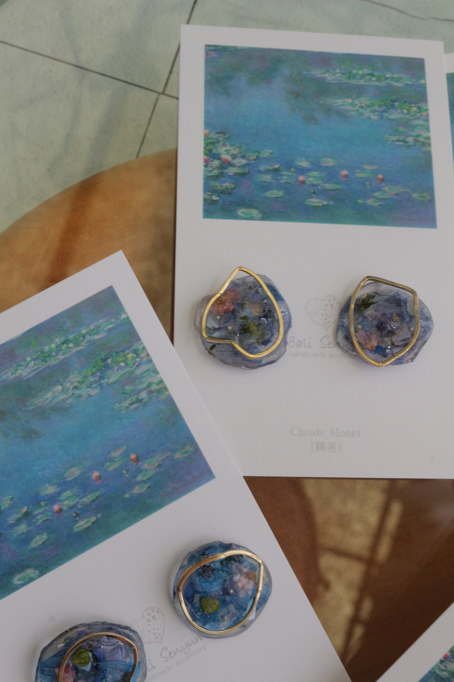 Monet Inspired Flower Medallion Earrings No.1 ピアスTitanium Pierce 睡蓮