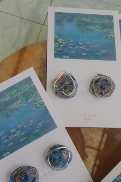 Monet Inspired Flower Medallion Earrings No.1 ピアスTitanium Pierce 睡蓮