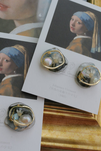 Vermeer's Inspired Flower & Pearl Earrings No.8 ピアス Pierce 真珠の耳飾りの少女