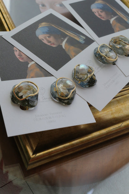 Vermeer's Inspired Flower & Pearl Earrings  No.7イヤリング Clip-on 真珠の耳飾りの少女