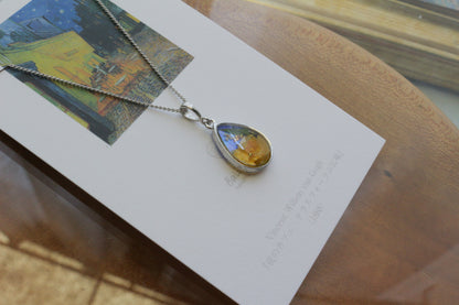 Gogh's Inspired Necklace -Café Terrace at Night -夜のカフェ・テラスフォーラム広場　ロジウムカラーネックレス