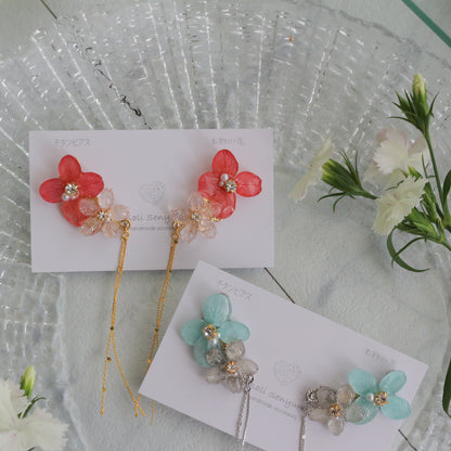 Hydrangea Flying Butterfly Earrings No.52 - Titanium Pierce(ピアス）