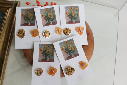 Monet Inspired Flower Earrings No.12 ピアスTitanium Pierce ひまわり