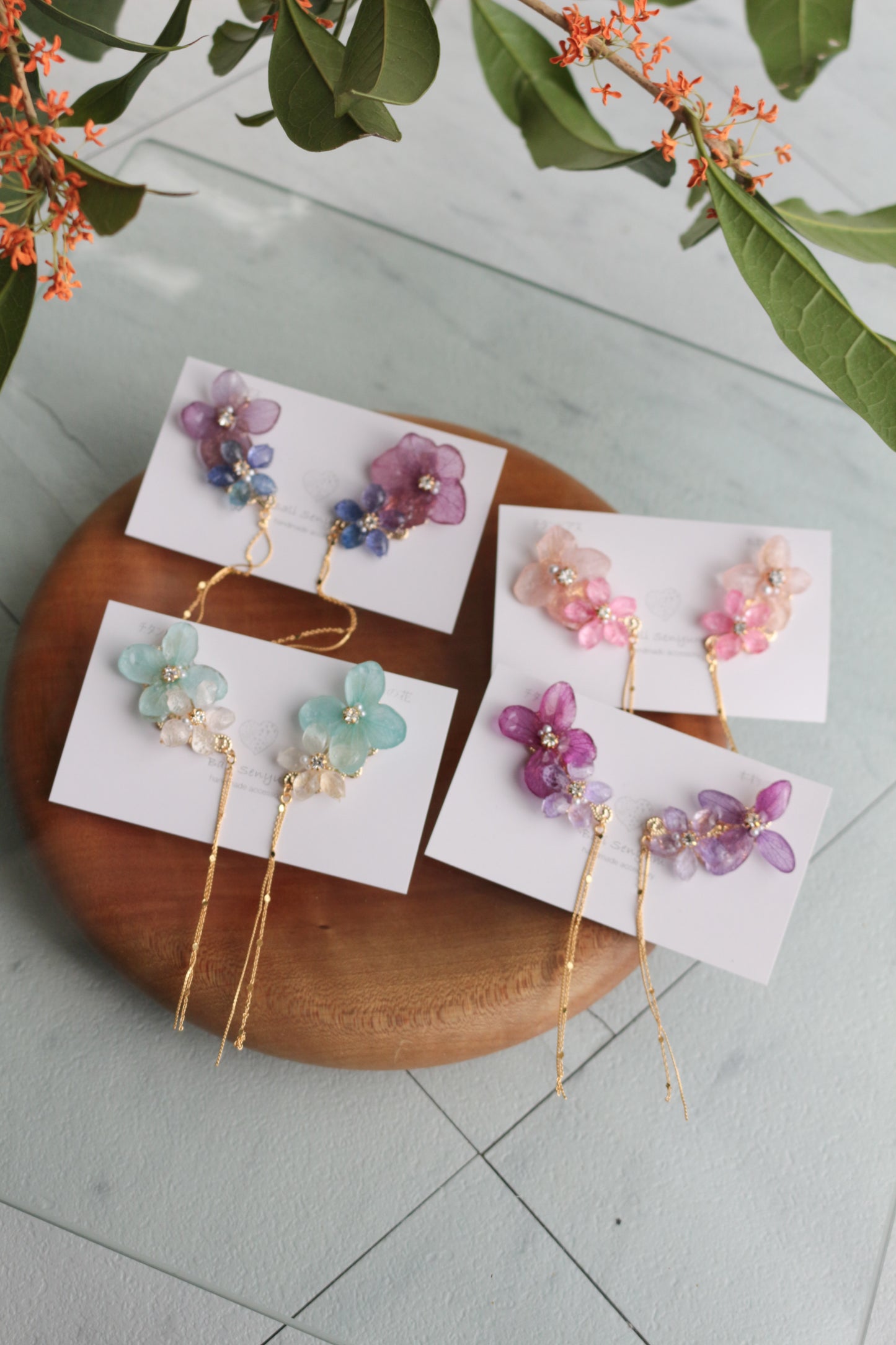 Hydrangea Flying Butterfly Earrings No.40 - Titanium Pierce(ピアス）