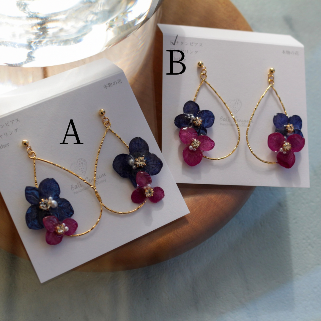 Teardrop Hoop Earrings with Hydrangeas No.19