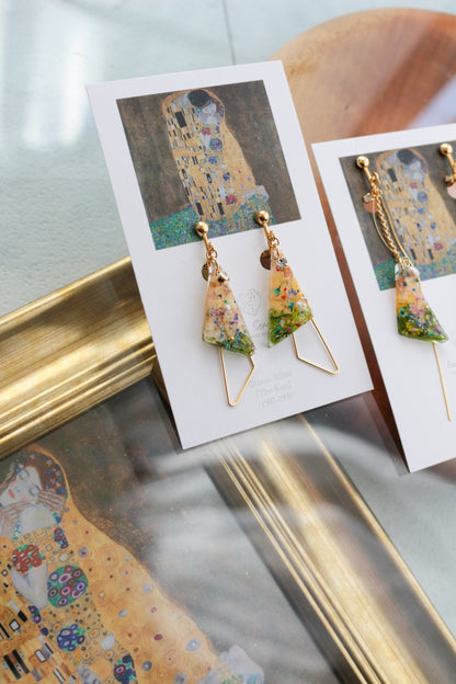 Gustav Klimt Inspired Triangular Floral Earrings - Kiss