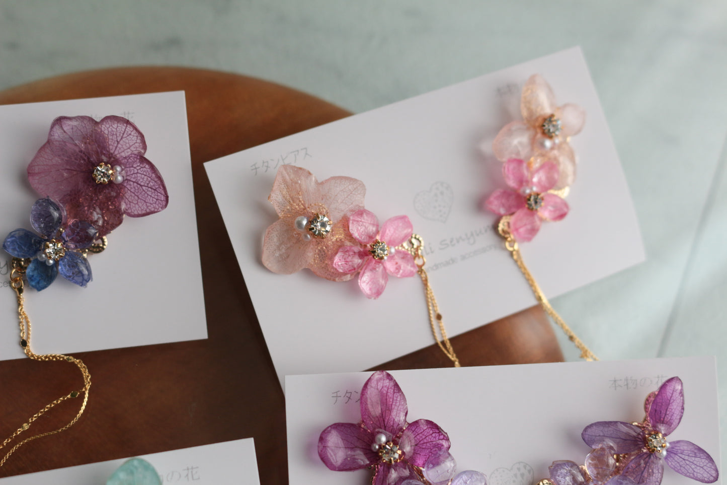 Hydrangea Flying Butterfly Earrings No.40 - Titanium Pierce(ピアス）