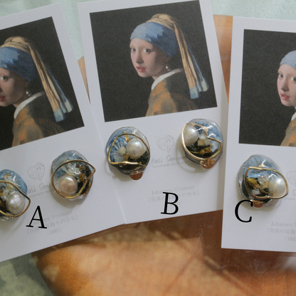 Vermeer's Inspired Flower & Pearl Earrings  No.3 イヤリング Clip-on 真珠の耳飾りの少女