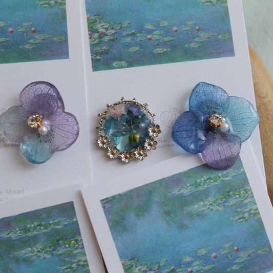 Monet's Water Lilies Inspired Flower and Medallion No.13イヤリング Clip-on 睡蓮