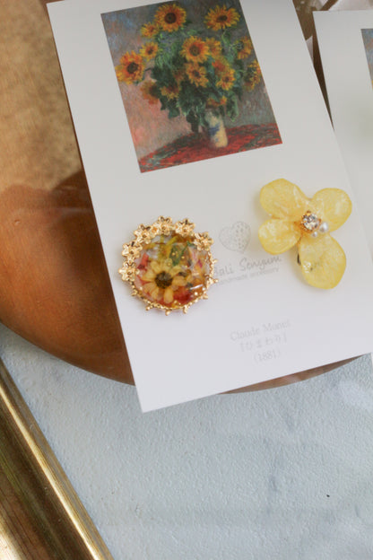 Monet Inspired Flower Earrings No.17 イヤリング Clip-on ひまわり