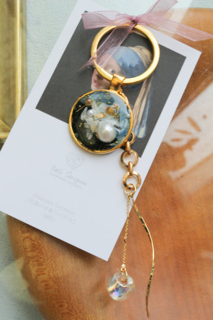 Vermeer Inspired Flower Key Chain No.1 真珠の耳飾りの少女