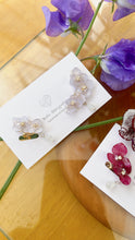 White moon stone & Hydrangea Earrings - Clip On  イヤリング No.2