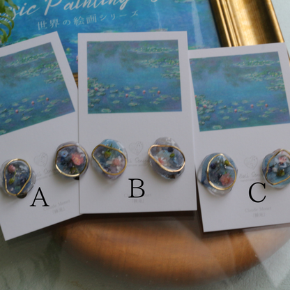 Monet Inspired Flower Medallion Earrings No.4 イヤリング Clip-on 睡蓮