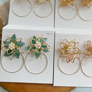 Three Layer Flower with Hoop Earrings with Color No.1