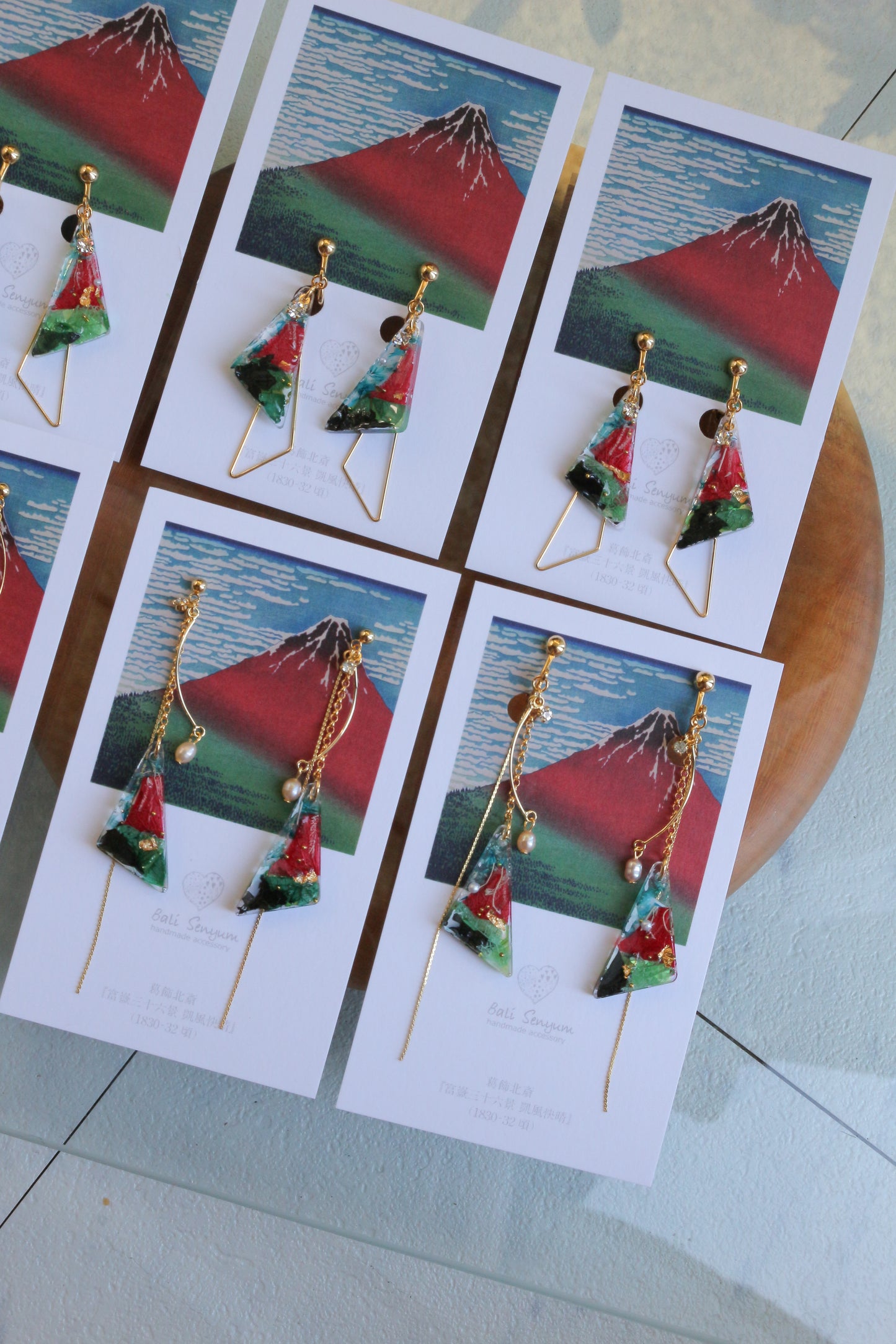 Hokusai Katsushika Inspired Triangular Floral Earrings -『富嶽三十六景』