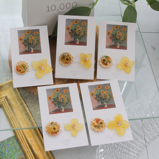 Monet Inspired Flower Earrings No.18 ピアスTitanium Pierce ひまわり