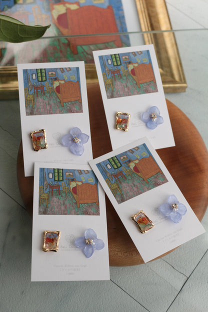 Gogh Inspired Flower and Medallion Earring No.2 ピアスTitanium Pierce ゴッホの寝室