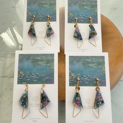 Claude Monet Water Lilies Inspired Triangular Floral Earrings -  No.32