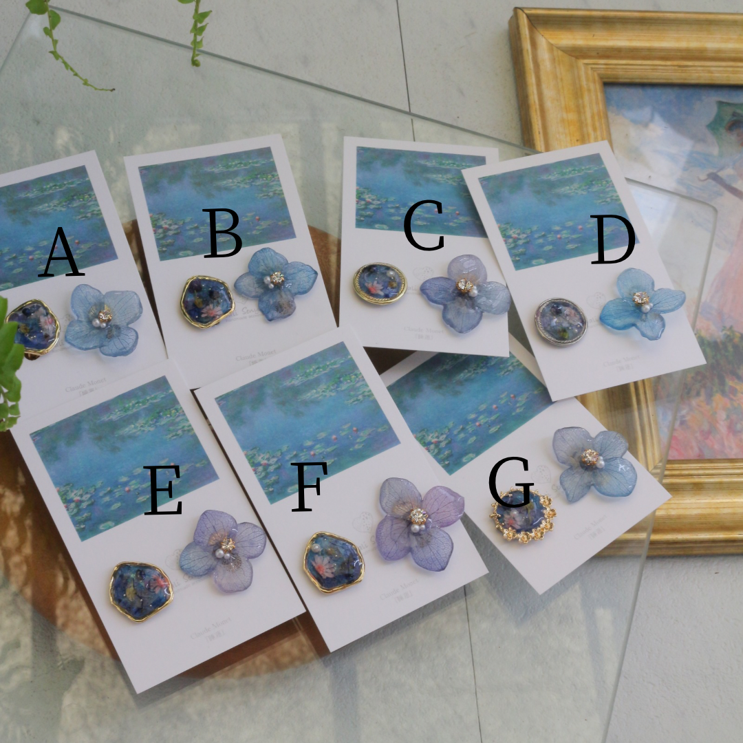 Monet's Water Lilies Inspired Flower and Medallion No.39 イヤリング Clip-on 睡蓮