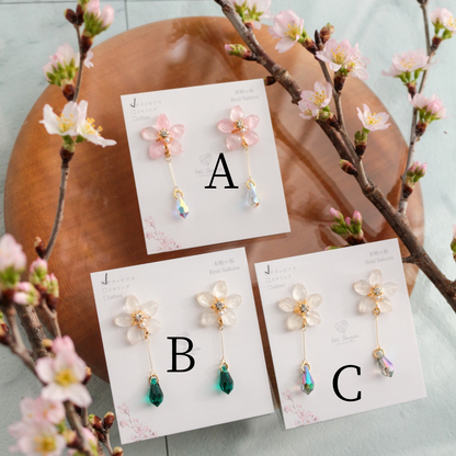 Someiyoshino Sakura Earrings with Hanging Sparkling Gem No.2 - 2026