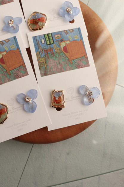 Gogh Inspired Flower and Medallion No.4イヤリング Clip-on ゴッホの寝室