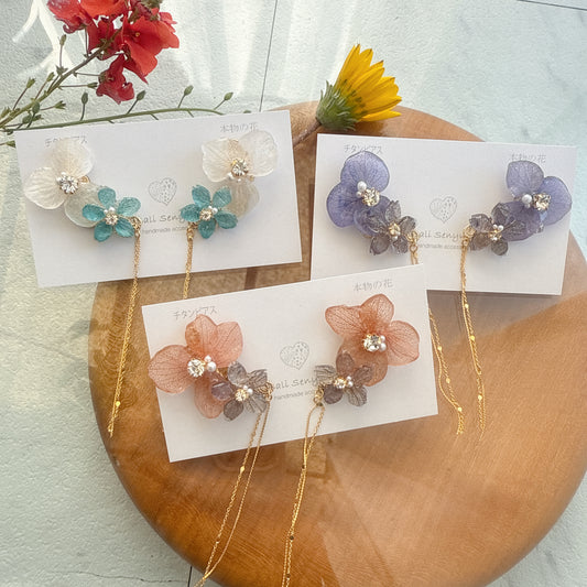 Hydrangea Flying Butterfly  No.29- Titanium Pierce(ピアス）