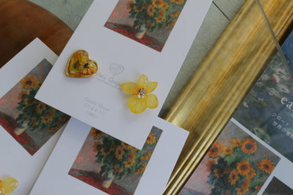 Monet Inspired Flower Earrings No.20 ピアスTitanium Pierce ひまわり