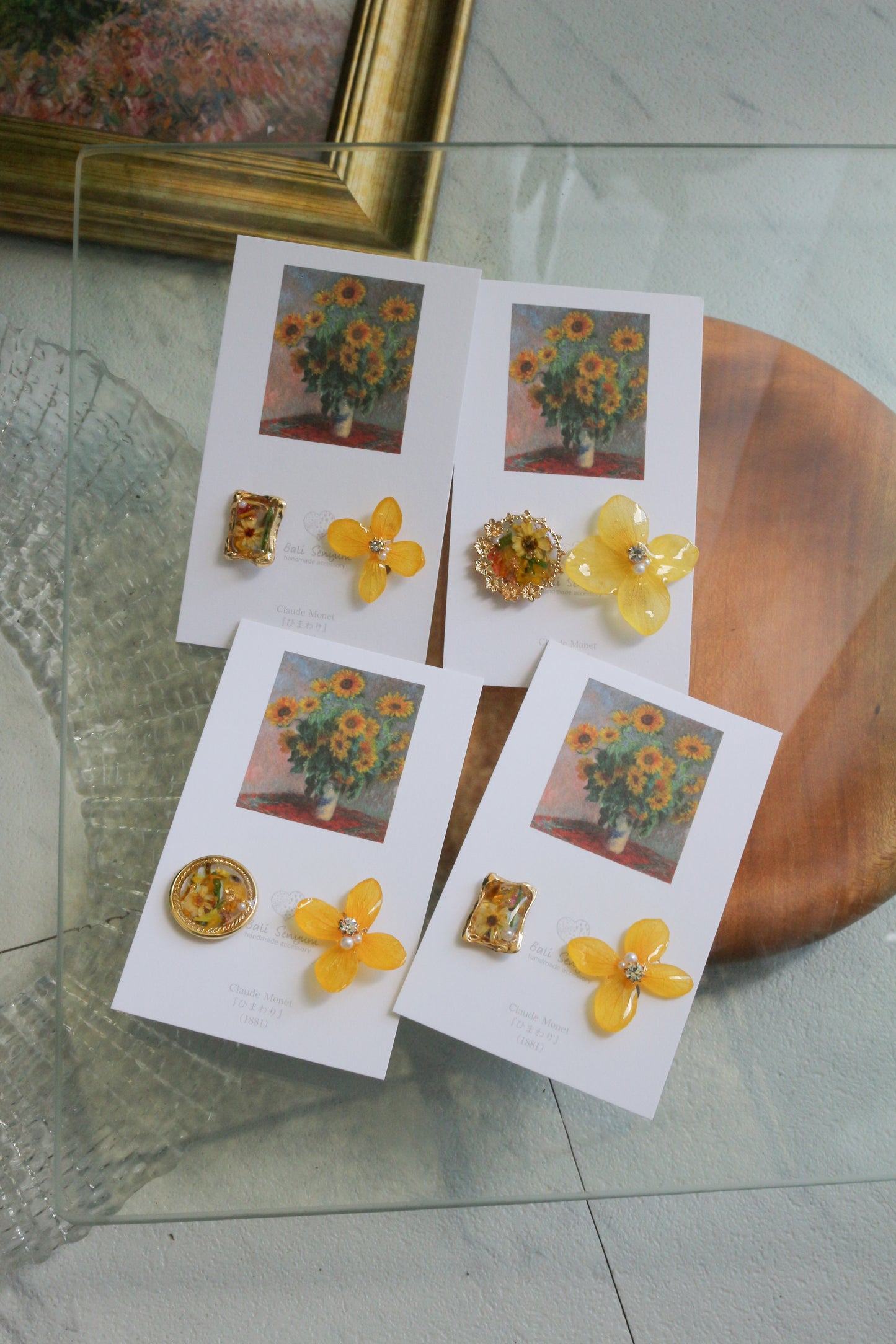 Monet Inspired Flower Earrings No.2４イヤリング Clip-on ひまわり
