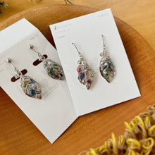 Small Leaf Earrings With Seasonal Flower Petals Silver color metal No.1  - Time limited