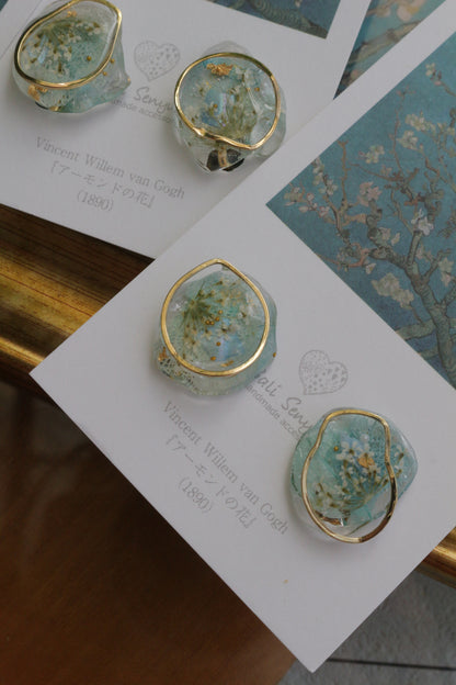 Gogh Inspired Flower Medallion Earrings No.1 イヤリング Clip-on アーモンドの花
