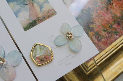 Monet Inspired Flower Earrings No.18 イヤリングClip-on 日傘をさす女性