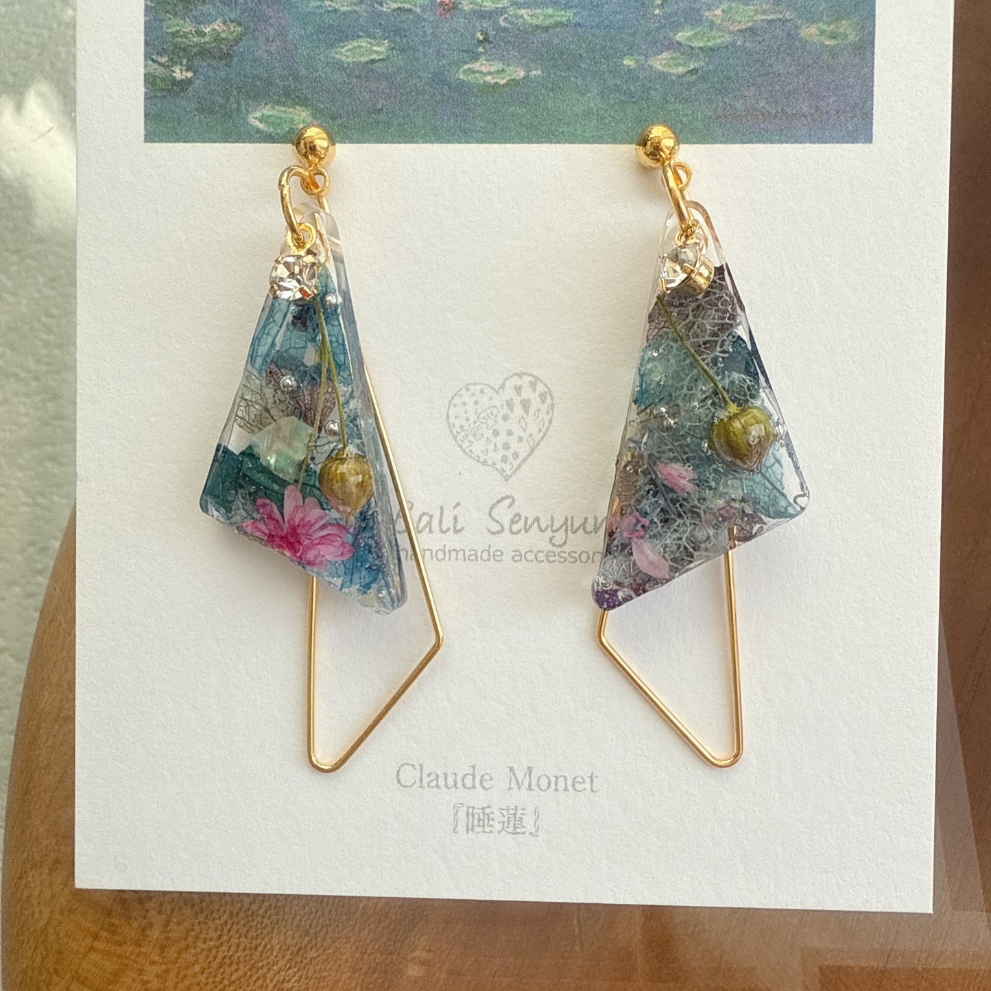 Claude Monet Water Lilies Inspired Triangular Floral Earrings -  No.31