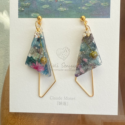 Claude Monet Water Lilies Inspired Triangular Floral Earrings -  No.31