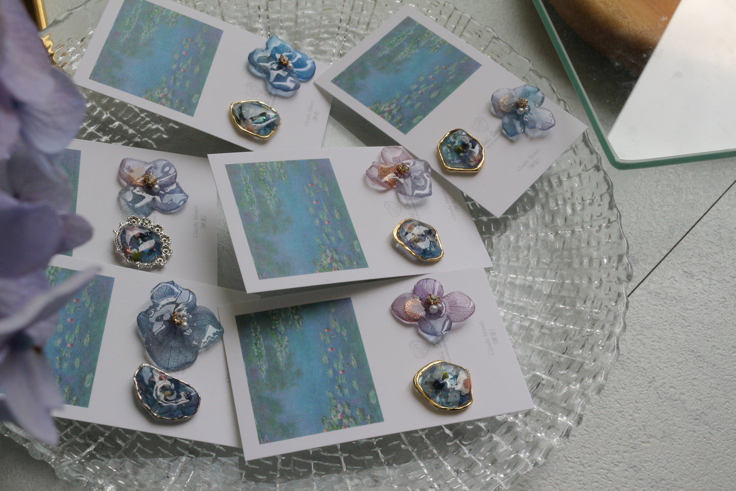 Monet Inspired Flower and Medallion No.31 ピアスTitanium Pierce 睡蓮
