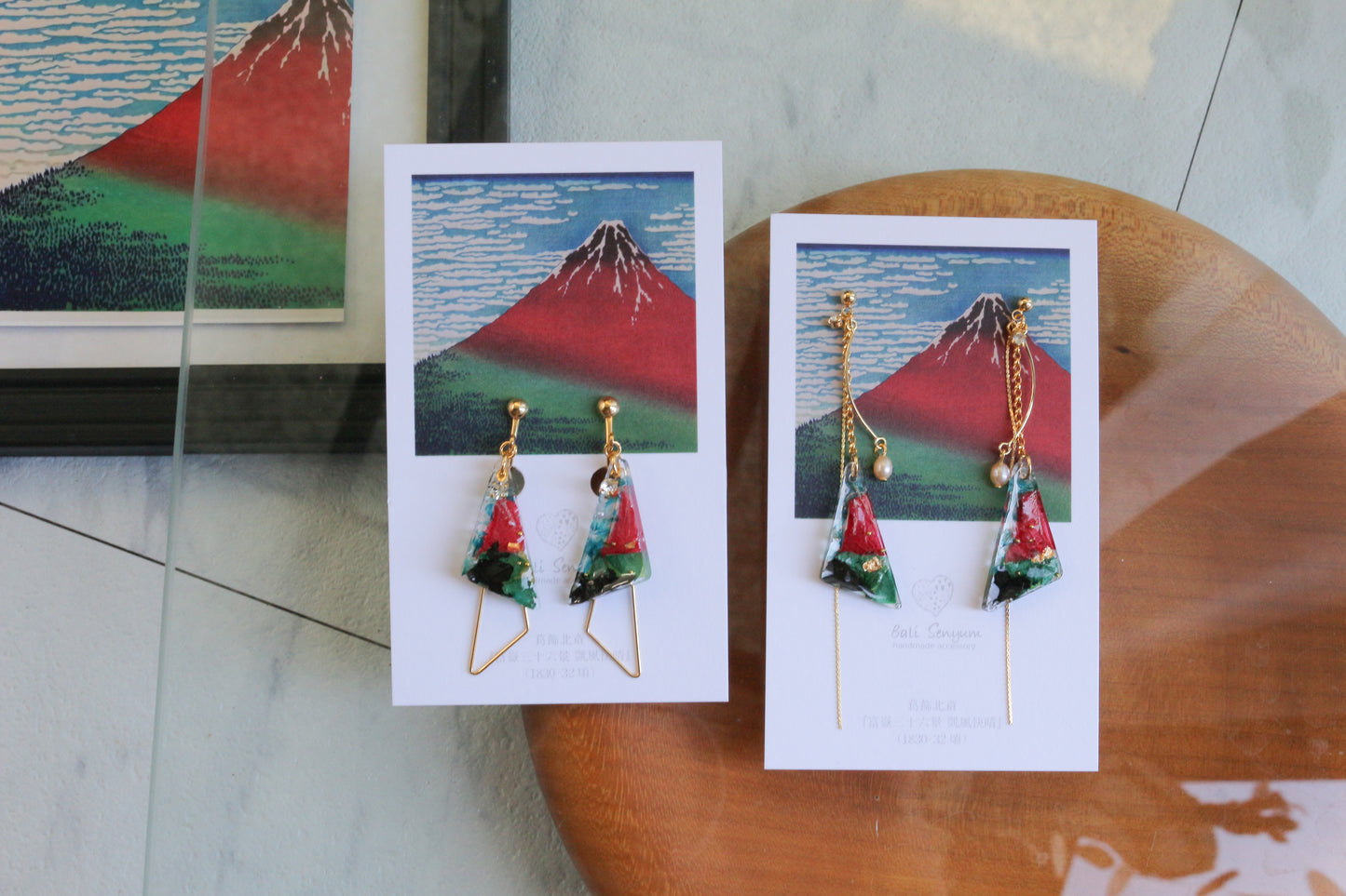 Hokusai Katsushika Inspired Triangular Floral Earrings -『富嶽三十六景』