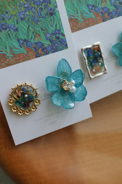 Gogh Inspired Flower and Medallion No.3 イヤリング Clip-on アイリス