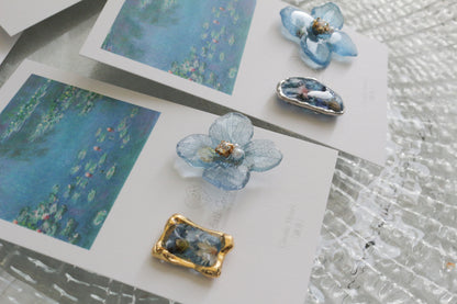 Monet's Water Lilies Inspired Flower and Medallion No.30 イヤリング Clip-on 睡蓮