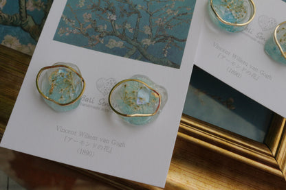 Gogh Inspired Flower Medallion Earrings No.2 ピアスTitanium Pierce アーモンドの花