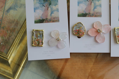 Monet Inspired Flower Earrings No.15 イヤリングClip-on 日傘をさす女性