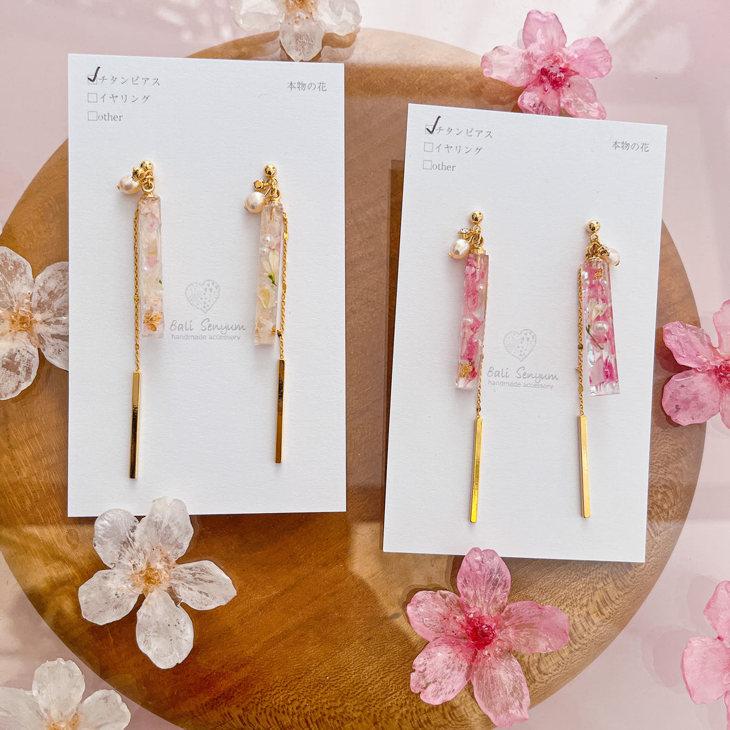 Dangling Sakura Flower Stick Earrings with Pearl