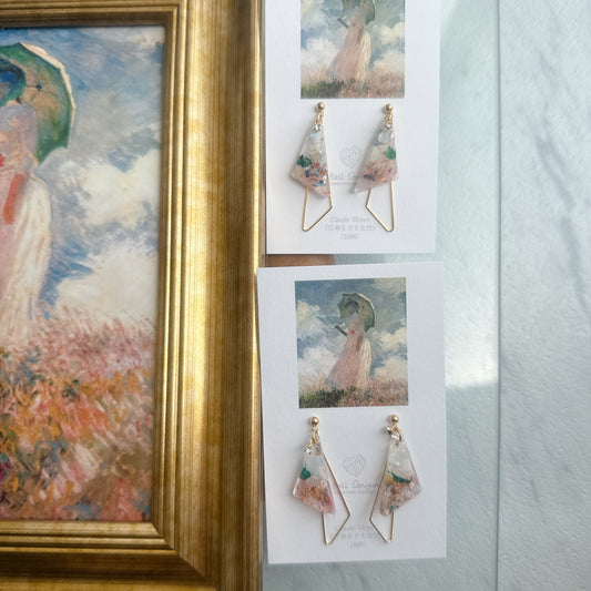Claude Monet Woman with a Parasol Inspired Earrings -  散歩　日傘をさす女性　No.14