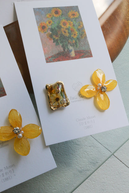 Monet Inspired Flower Earrings No.2４イヤリング Clip-on ひまわり