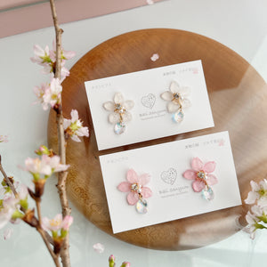 Someiyoshino Sakura Earrings with Sparkling Gem - Medium size