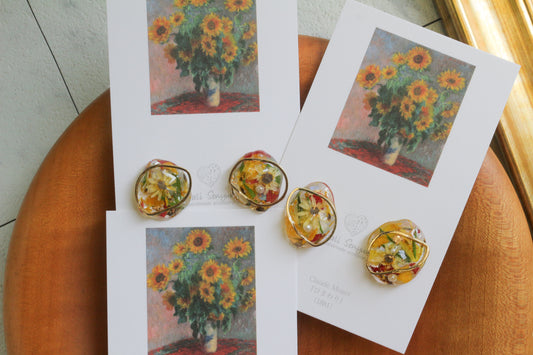 Monet Inspired Flower Medallion Earrings No.1 イヤリング Clip-on ひまわり