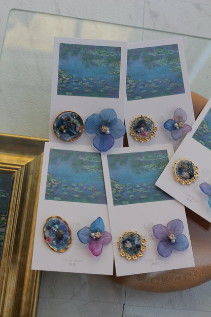 Monet Inspired Flower and Medallion No.11 ピアスTitanium Pierce 睡蓮