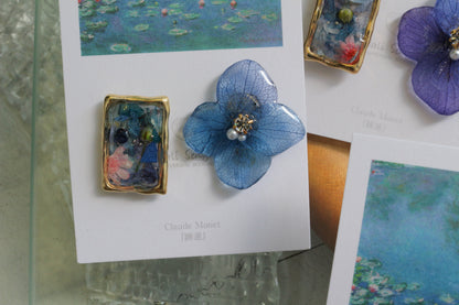 Monet's Water Lilies Inspired Flower and Medallion No.36 イヤリング Clip-on 睡蓮